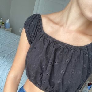 Black Eyelet Lace Crop Top